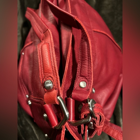 B. Makowsky Large Cherry Red Leather Hobo Shoulder Bag - Picture 5 of 12